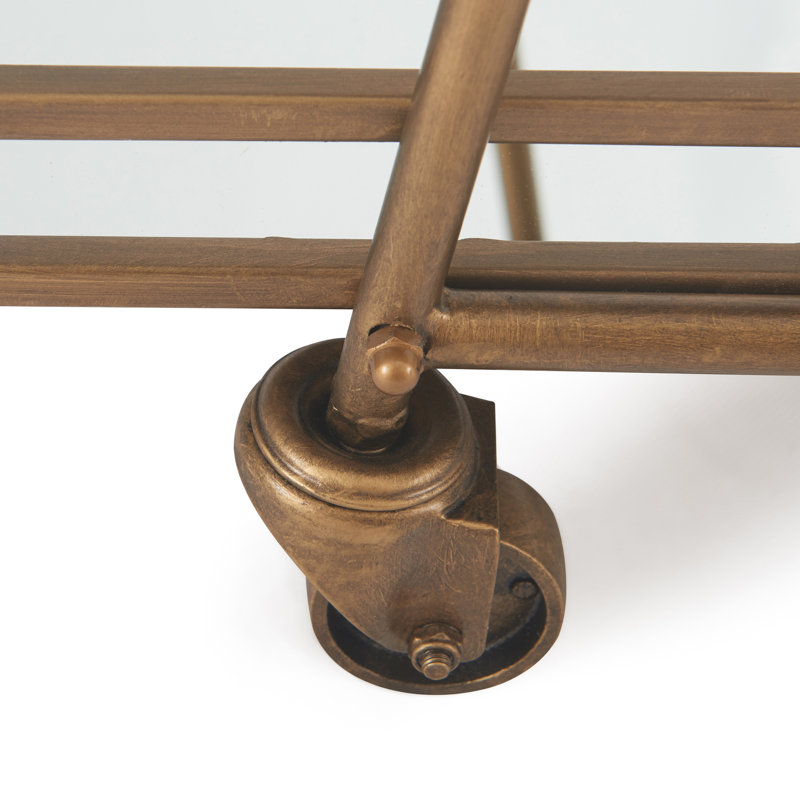 Elegant Antique Gold Rolling Bar Cart with Mirrored Shelves