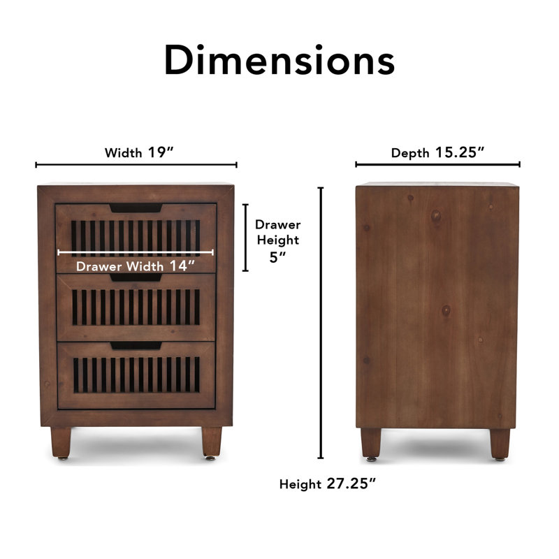 Sawyer Minimalist Ash Wood 3-Drawer Bathroom Cabinet in Walnut Brown