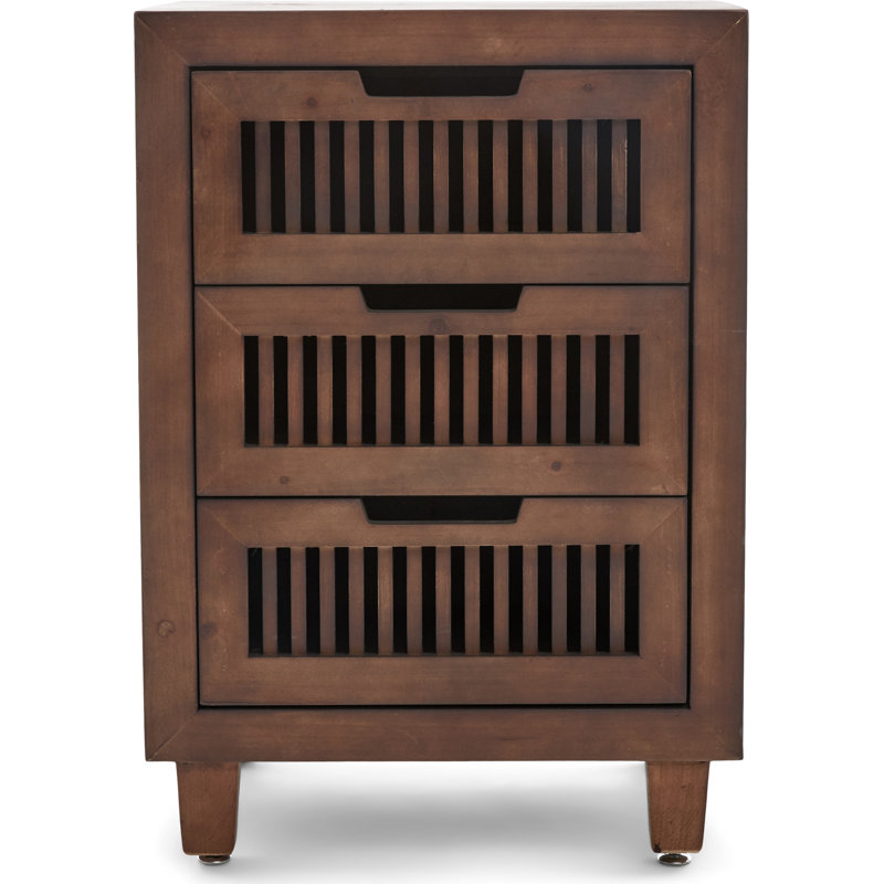 Sawyer Minimalist Ash Wood 3-Drawer Bathroom Cabinet in Walnut Brown