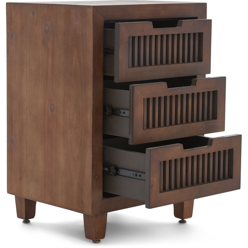 Sawyer Minimalist Ash Wood 3-Drawer Bathroom Cabinet in Walnut Brown