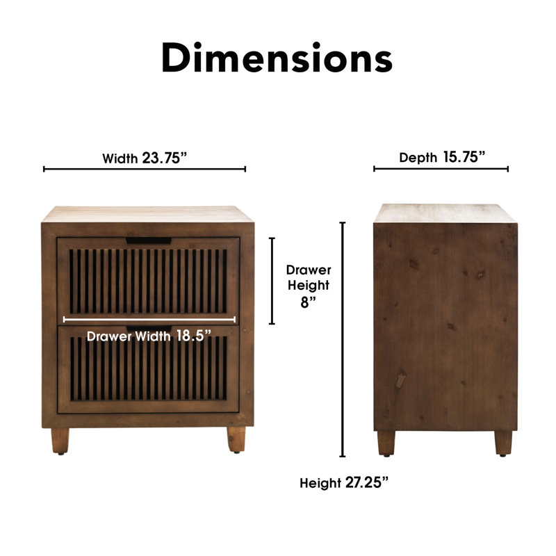 Sawyer Minimalist Ash Wood 2-Drawer Cabinet in Walnut Brown