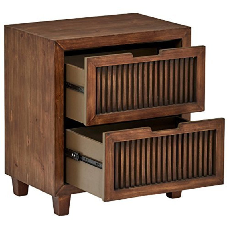 Sawyer Minimalist Ash Wood 2-Drawer Cabinet in Walnut Brown