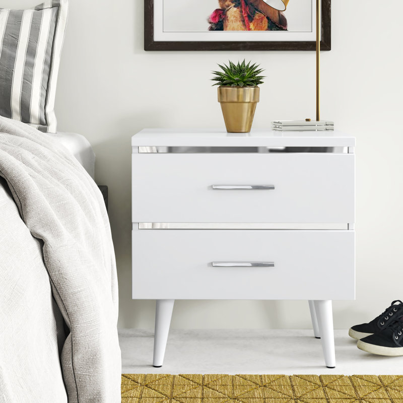 Lennox White Wood and Metal 2-Drawer Nightstand