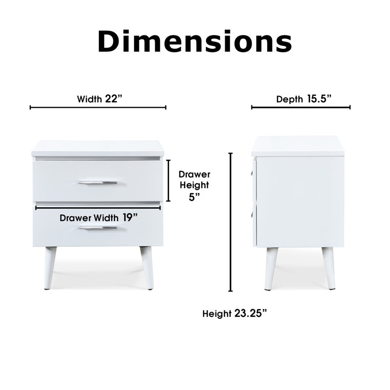 Lennox White Wood and Metal 2-Drawer Nightstand