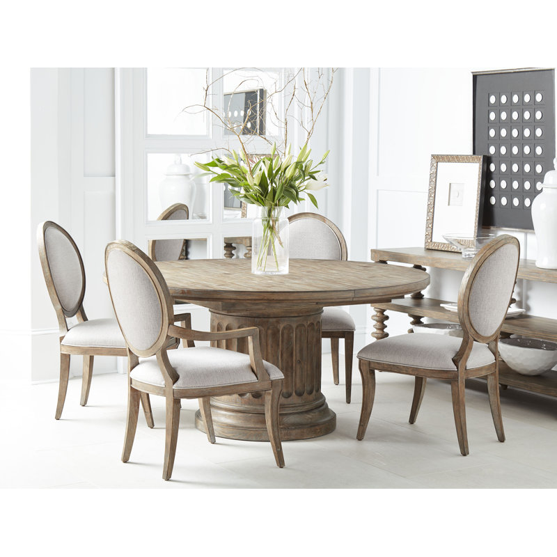 Almond Finish Reclaimed Wood Extendable Round Dining Table