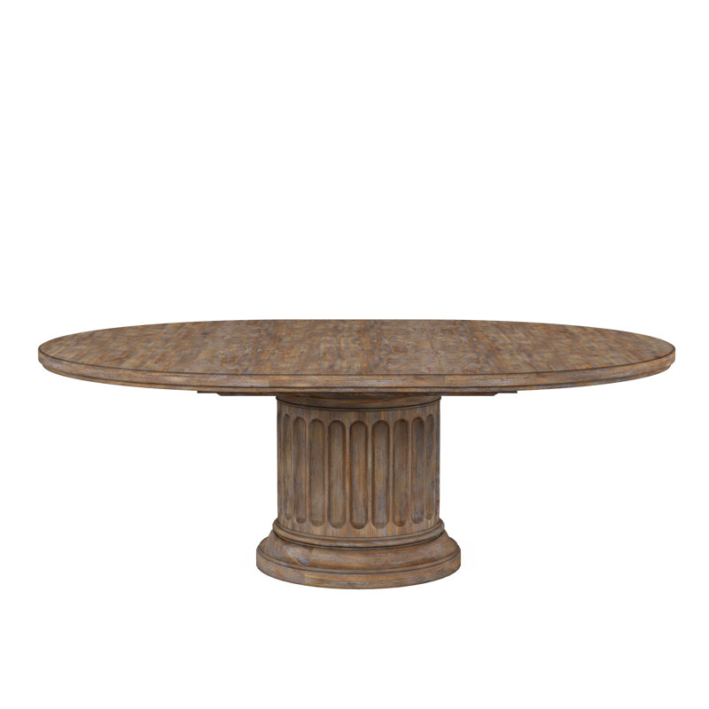 Almond Finish Reclaimed Wood Extendable Round Dining Table