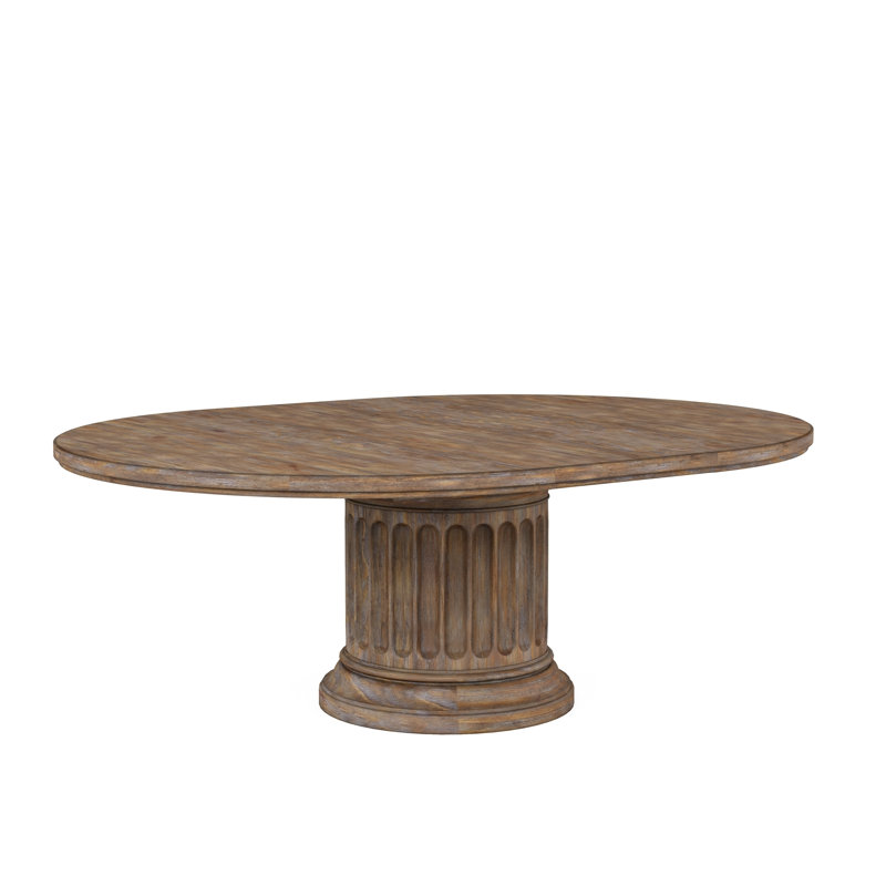 Almond Finish Reclaimed Wood Extendable Round Dining Table
