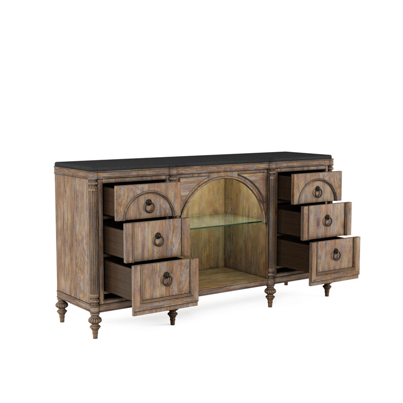 Architrave Neoclassical 74.75'' Almond Pine Sideboard with Black Marble Top