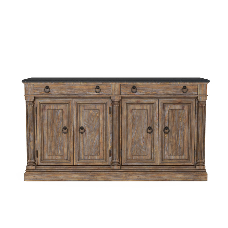 Architrave Almond Finish Pine & Alder Sideboard with Black Marble Top