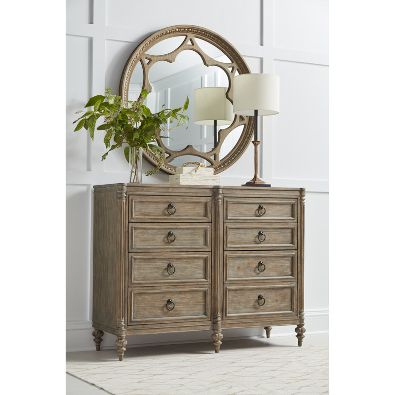 Transitional Round Brown Wood Wall Mirror