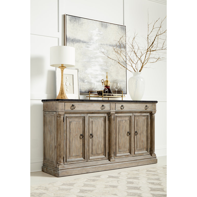 Architrave Almond Finish Pine & Alder Sideboard with Black Marble Top