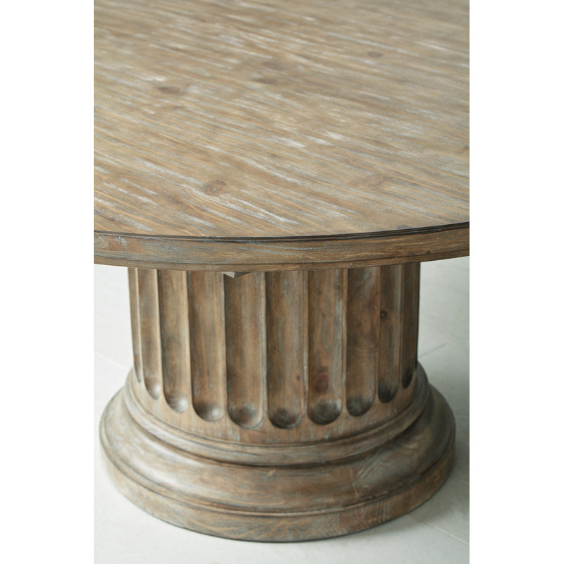 Almond Finish Reclaimed Wood Extendable Round Dining Table