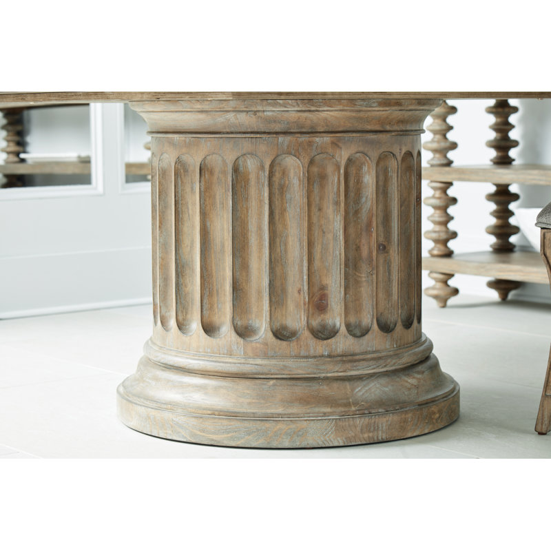 Almond Finish Reclaimed Wood Extendable Round Dining Table