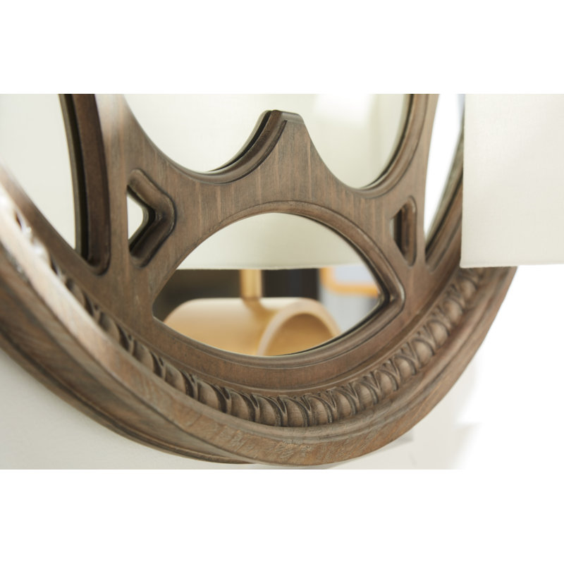 Transitional Round Brown Wood Wall Mirror