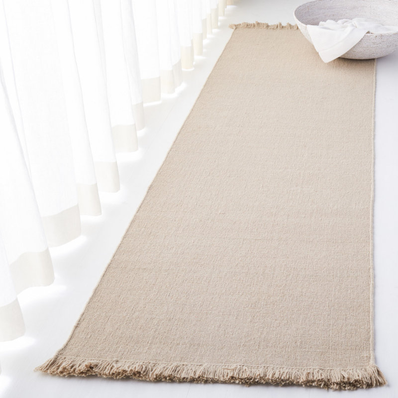 Beige Hand-Knotted Wool Runner Rug 2'3" x 8'