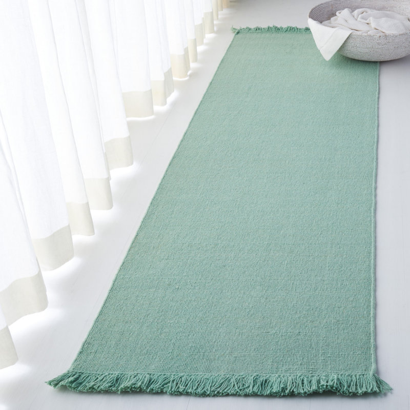 Elegant Hand-Knotted Light Green Wool Runner Rug, 2'3" x 8'