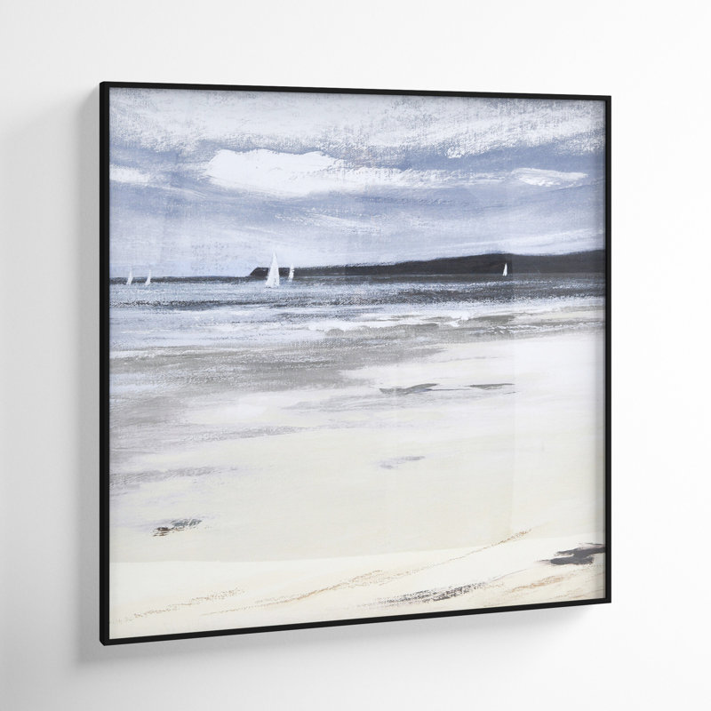Coastal Landscape Watercolor Print in Black Metal Frame