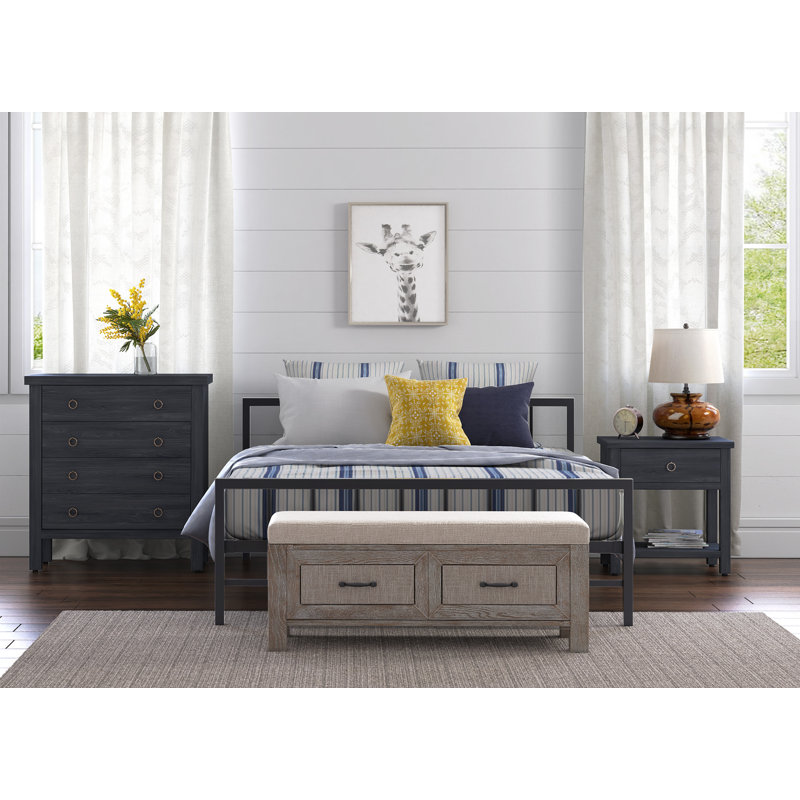 Queen Black Metal Platform Bed Frame with Slats