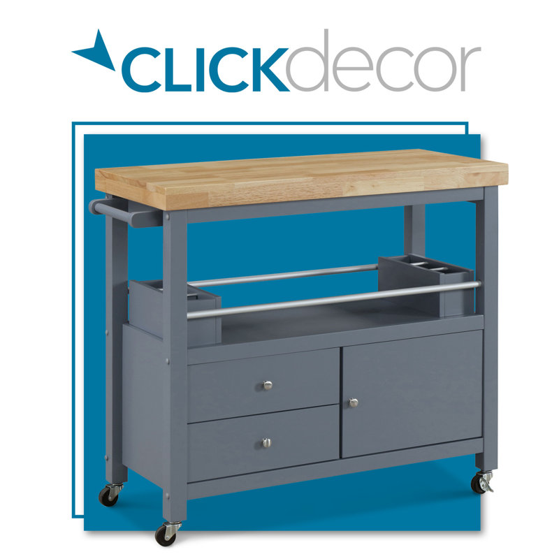 Gray Wood Butcher Block Kitchen Cart with Storage