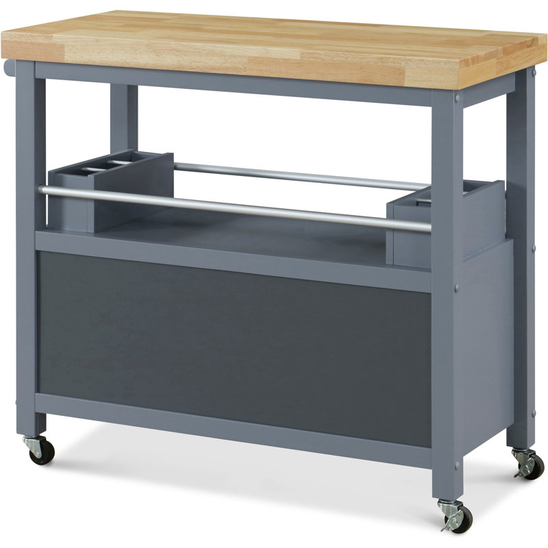 Gray Wood Butcher Block Kitchen Cart with Storage