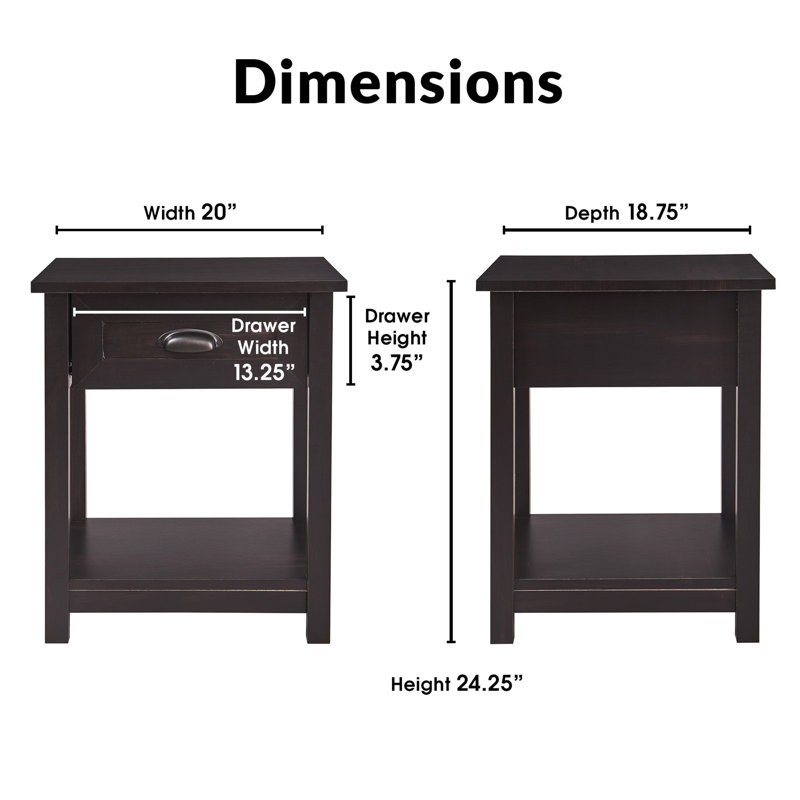 Bailey Traditional Black Wood 1-Drawer Nightstand with Shelf
