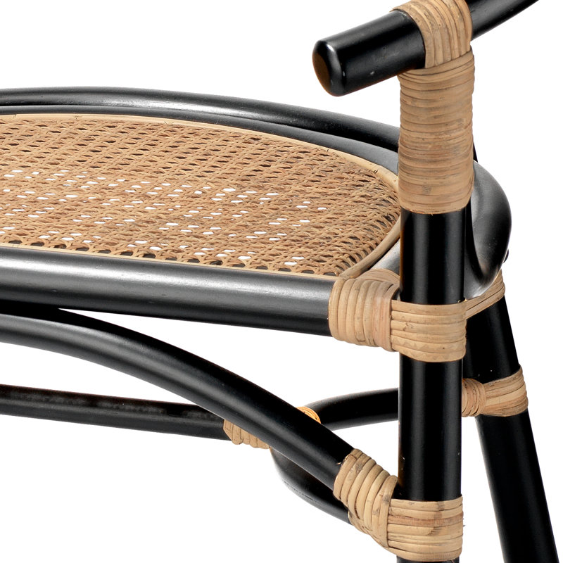 Handcrafted Black Rattan Accent Chair, 31" Height