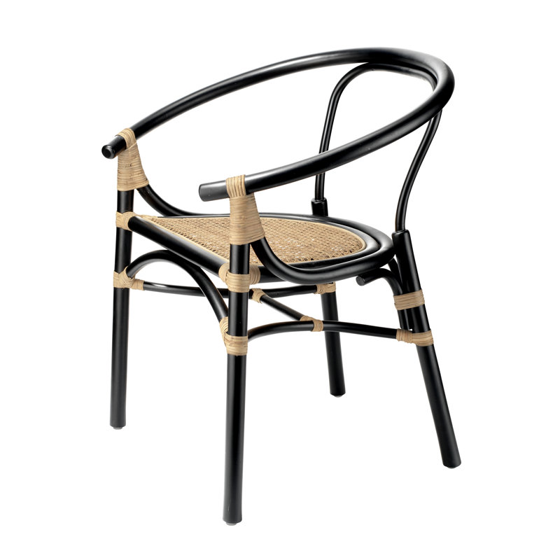 Handcrafted Black Rattan Accent Chair, 31" Height
