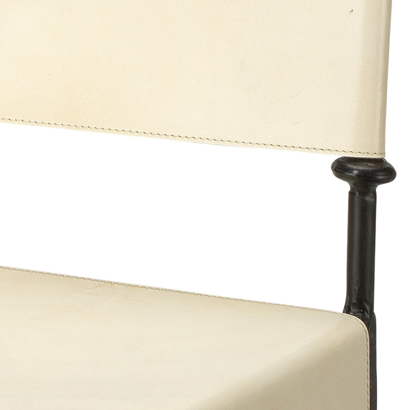 Off-White Leather and Metal Upholstered Side Chair