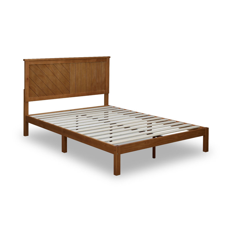 Rustic Pine Finish Full Platform Bed with Headboard and Storage Drawer