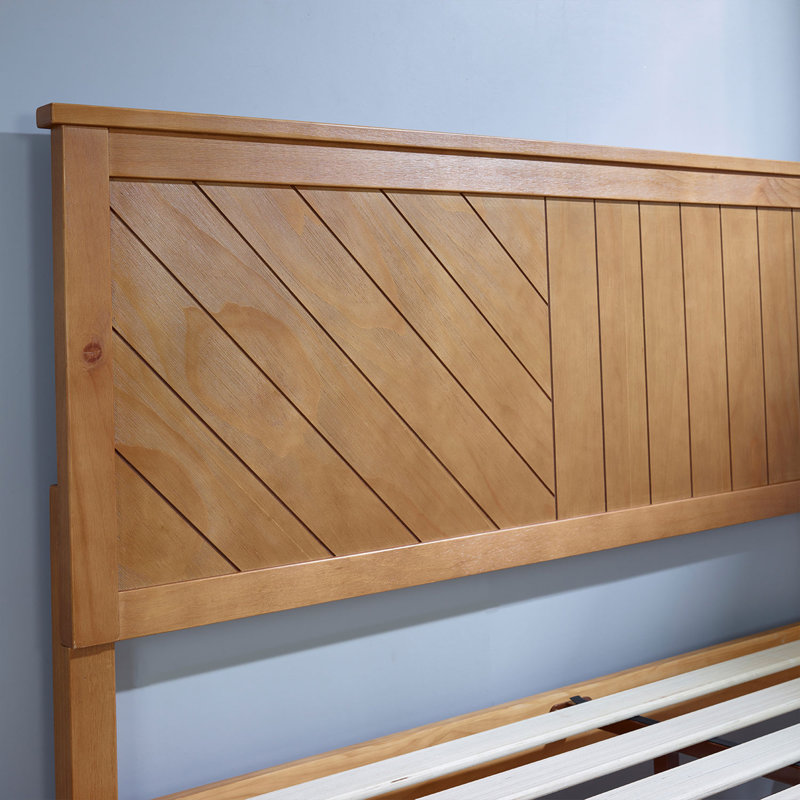 Rustic Pine Finish Full Platform Bed with Headboard and Storage Drawer