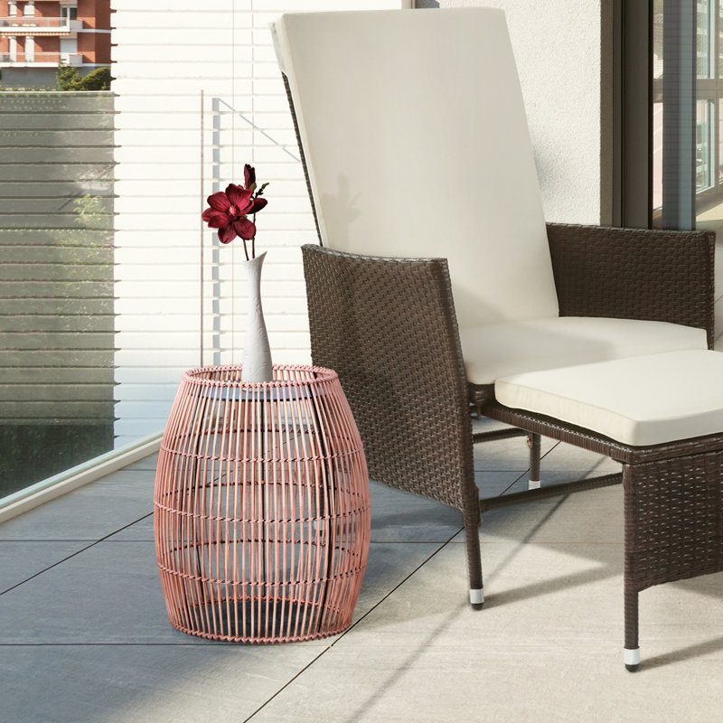 Bohemian Chic Bamboo Drum Side Table with Iron Top, 21"