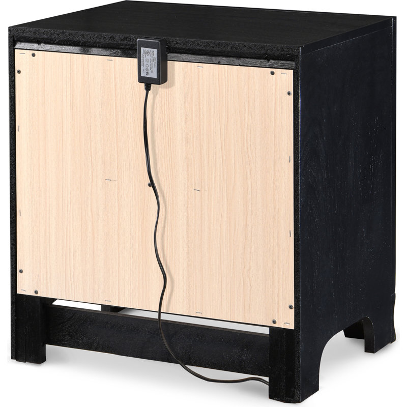 Black Wood 2-Drawer Nightstand with USB Ports
