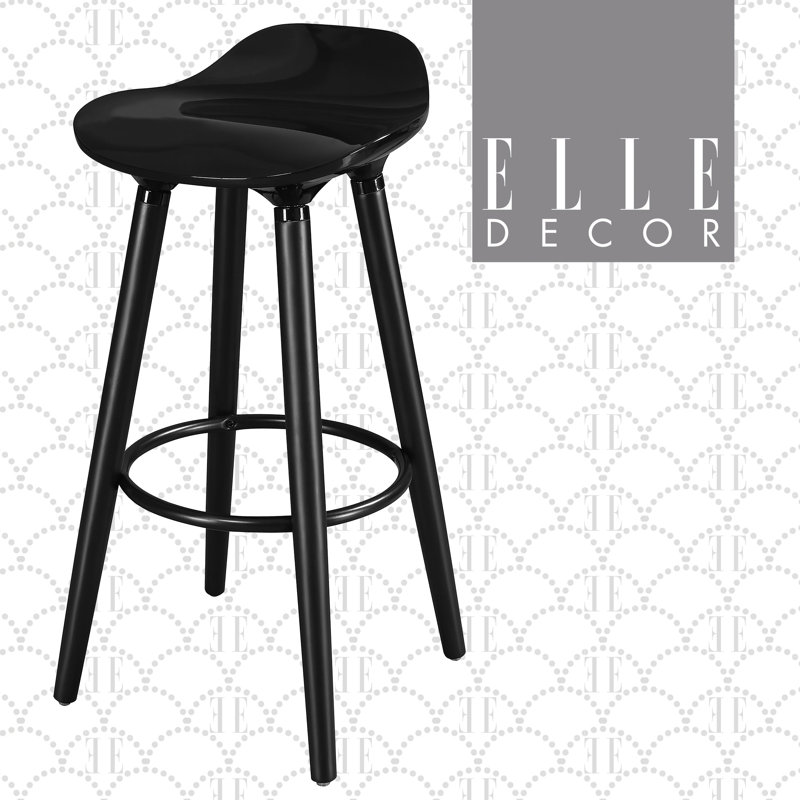 Noir Black Retro Chic Bar Stool with Metal & Wood Accents