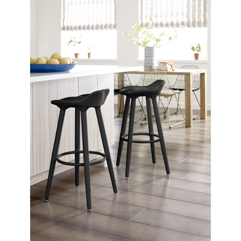 Noir Black Retro Chic Bar Stool with Metal & Wood Accents