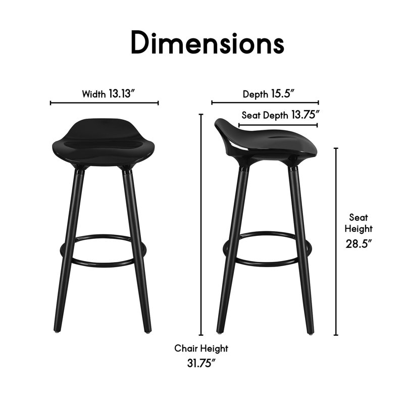 Noir Black Retro Chic Bar Stool with Metal & Wood Accents