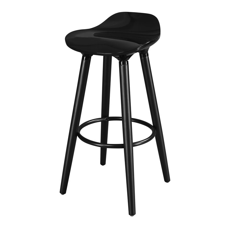 Noir Black Retro Chic Bar Stool with Metal & Wood Accents