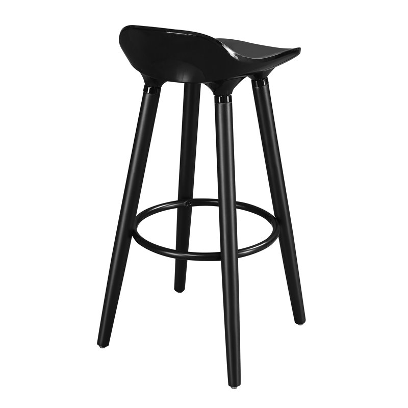 Noir Black Retro Chic Bar Stool with Metal & Wood Accents