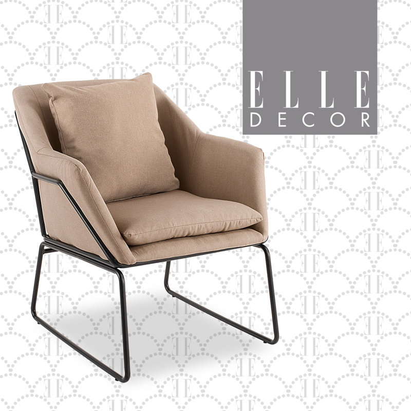 French Taupe Metal Frame Armchair with Flared Arms