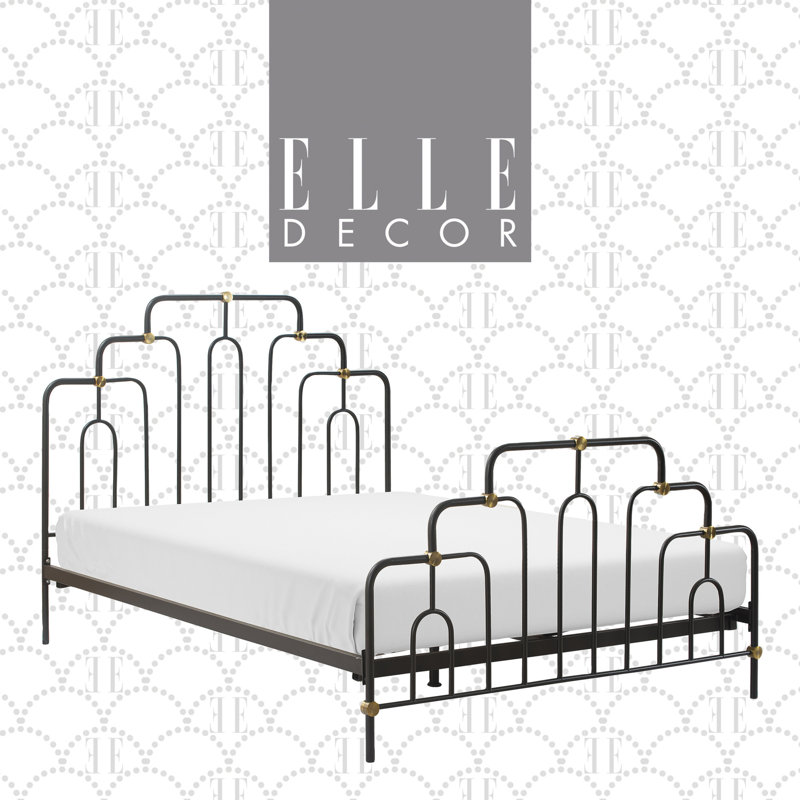 Astrid Queen Bed with Brass and Black Metal Frame and Headboard