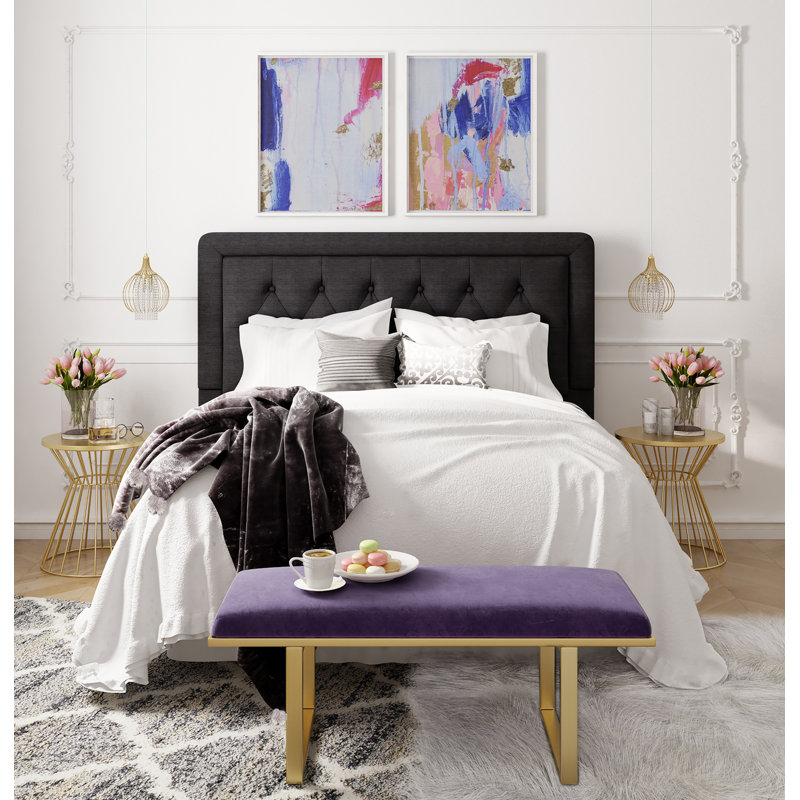 Charcoal Gray Upholstered Tufted Queen Headboard