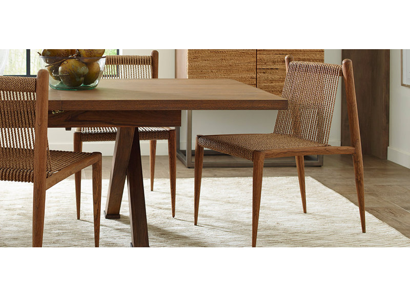 Montauk Praline Teak Wood Ladder Back Upholstered Side Chair