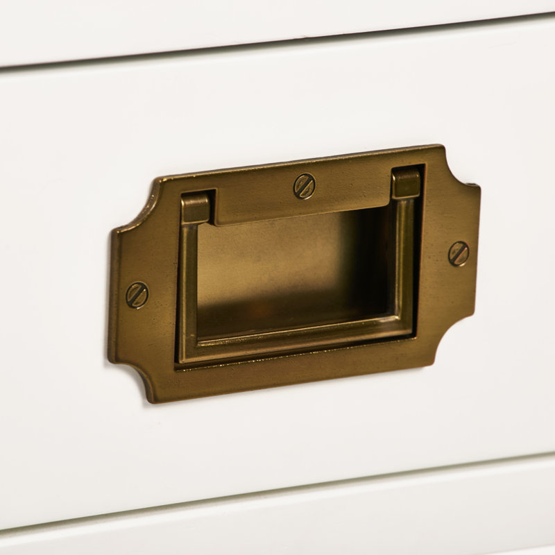 Contemporary White Wood and Brass Accent Side Table with Storage