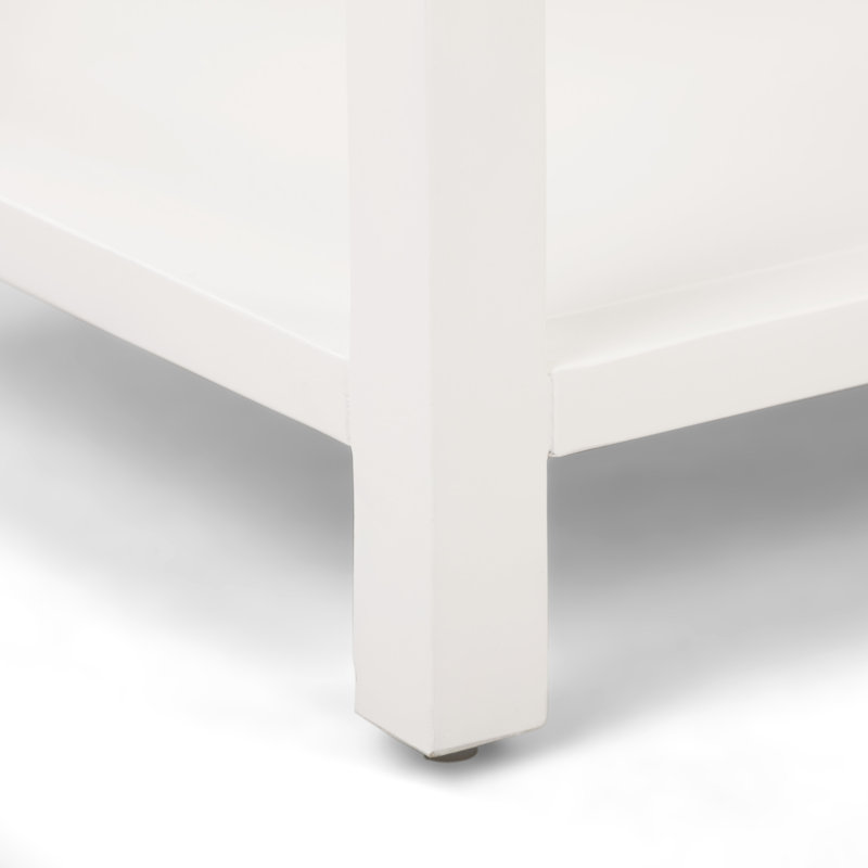 Contemporary White Wood and Brass Accent Side Table with Storage