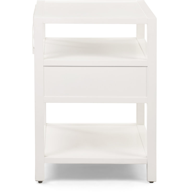 Contemporary White Wood and Brass Accent Side Table with Storage