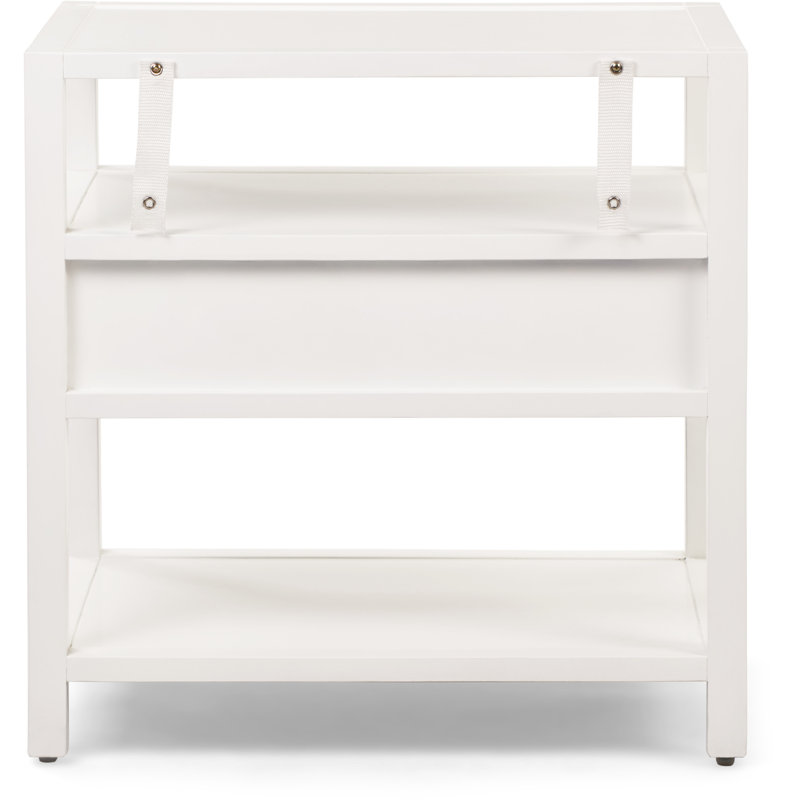 Contemporary White Wood and Brass Accent Side Table with Storage