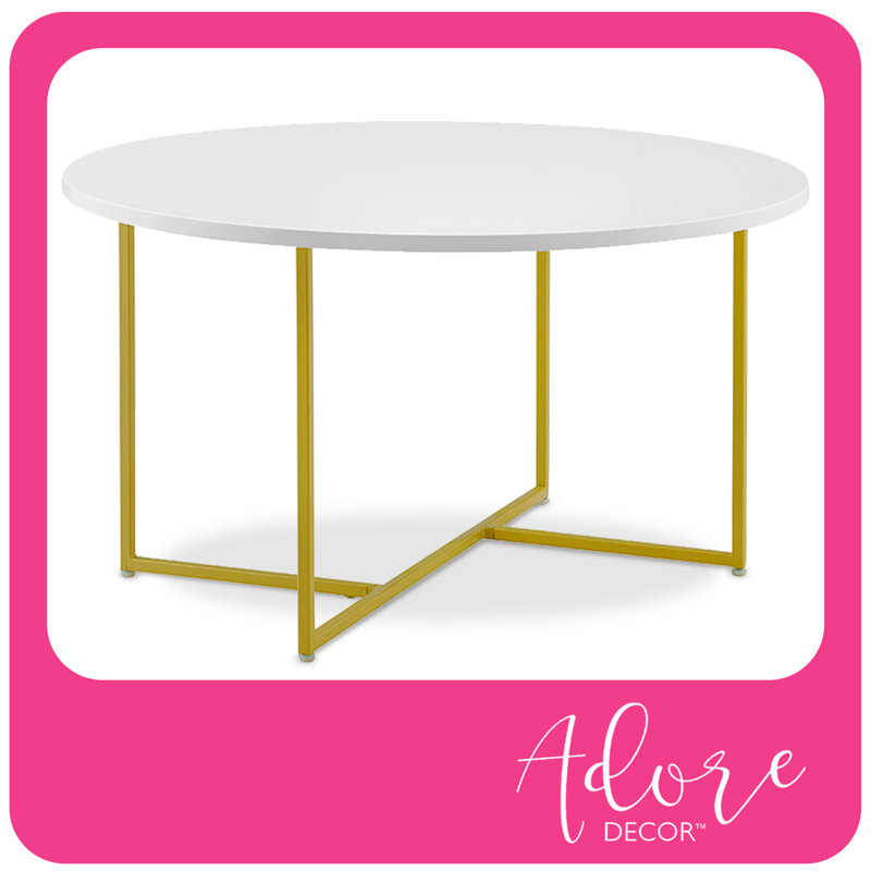 Modern Stevenson Round White & Gold Coffee Table with Storage