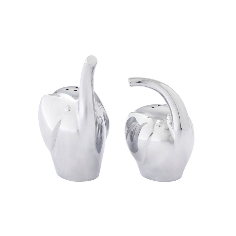 Silver Elephant Shaped Metal Salt and Pepper Shakers