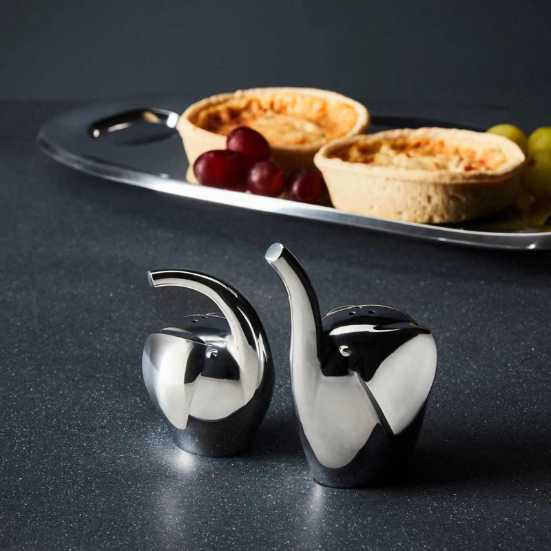 Silver Elephant Shaped Metal Salt and Pepper Shakers