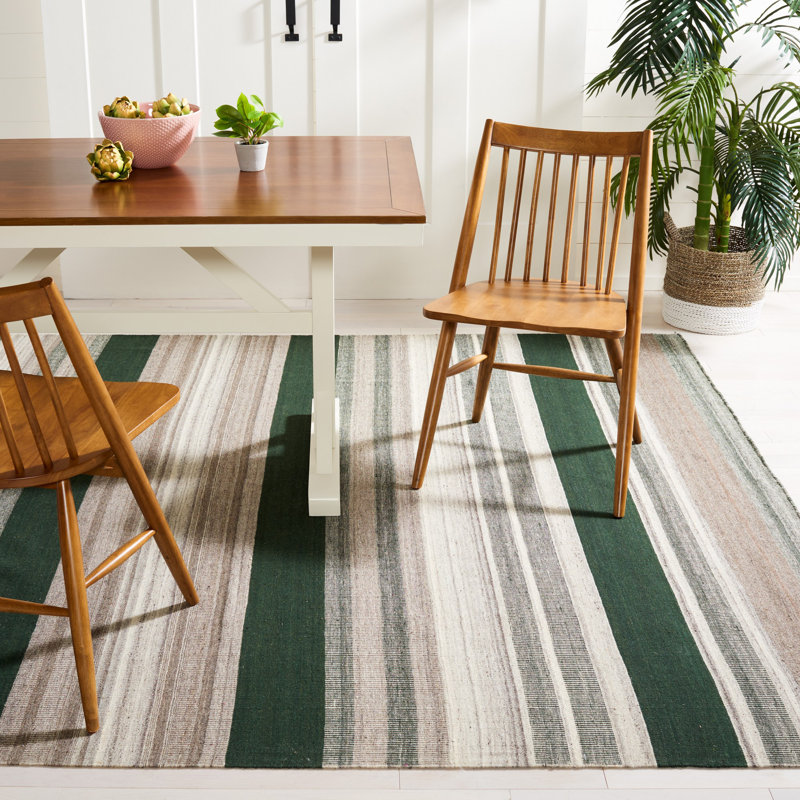 Gray and Green Flat Woven Wool Area Rug