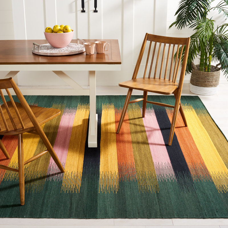 Handwoven Geometric Flatweave Wool Rug in Brown / Yellow - 4' x 6'
